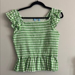 Green Gingham Ruffle Top